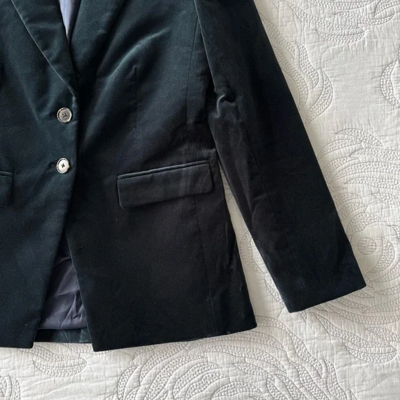 J. Crew - Tall Nipped-in Blazer in Stretch Velvet - Black / Green - Picture 9 of 14